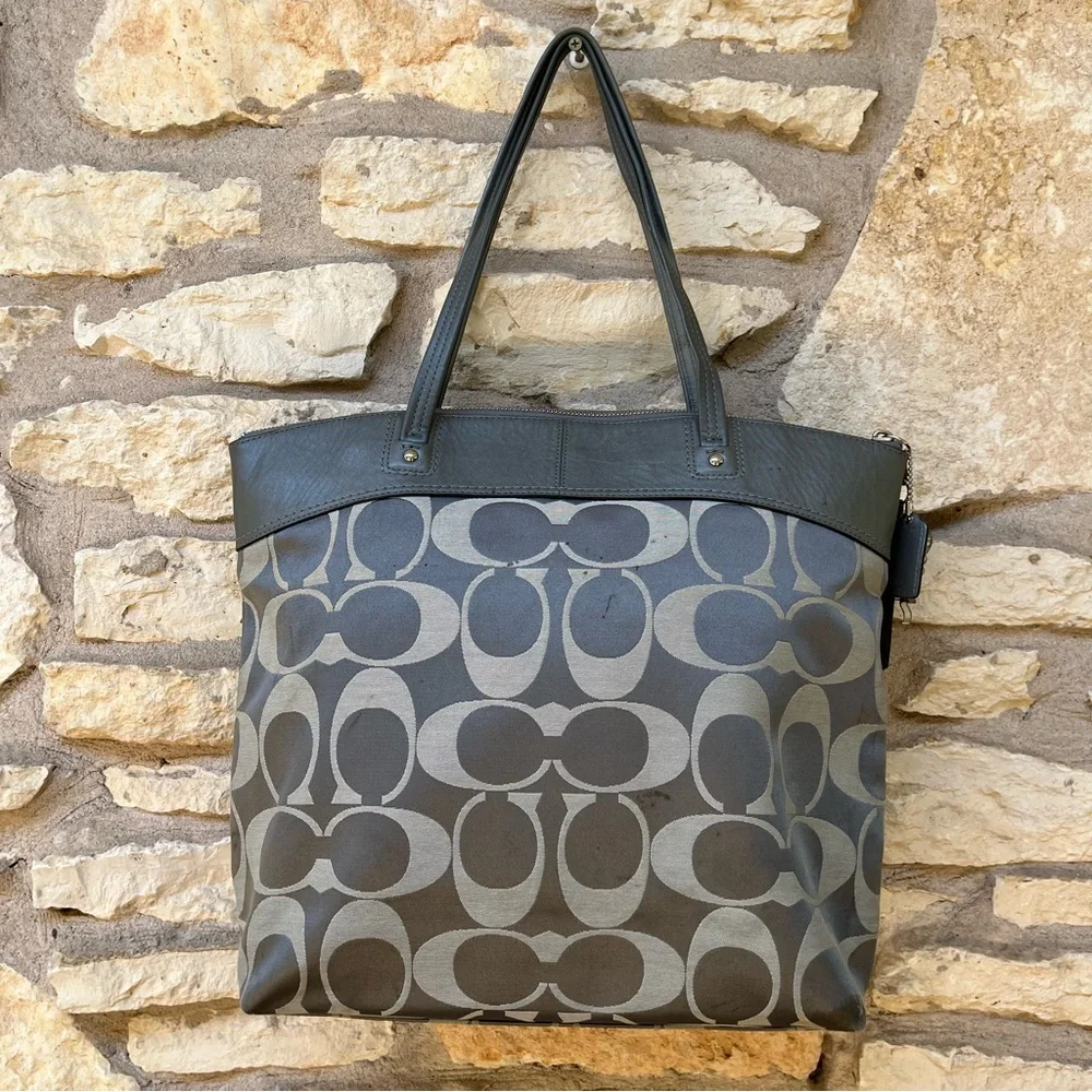 Coach Gray Metallic Laura Signature #18335 Leather Bag